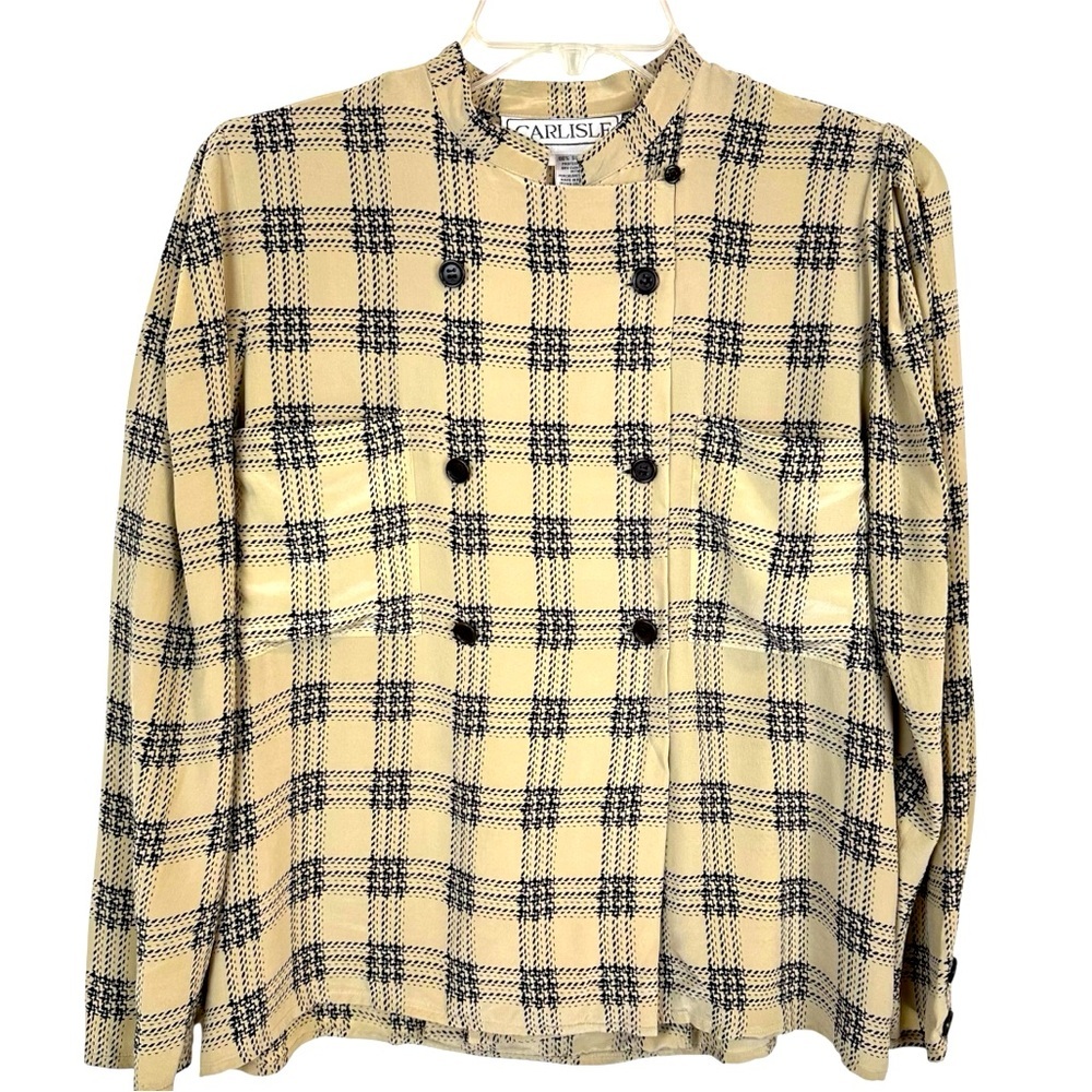 “VTG Carlisle 100% Silk Plaid Blouse Dark Academia Size 4
